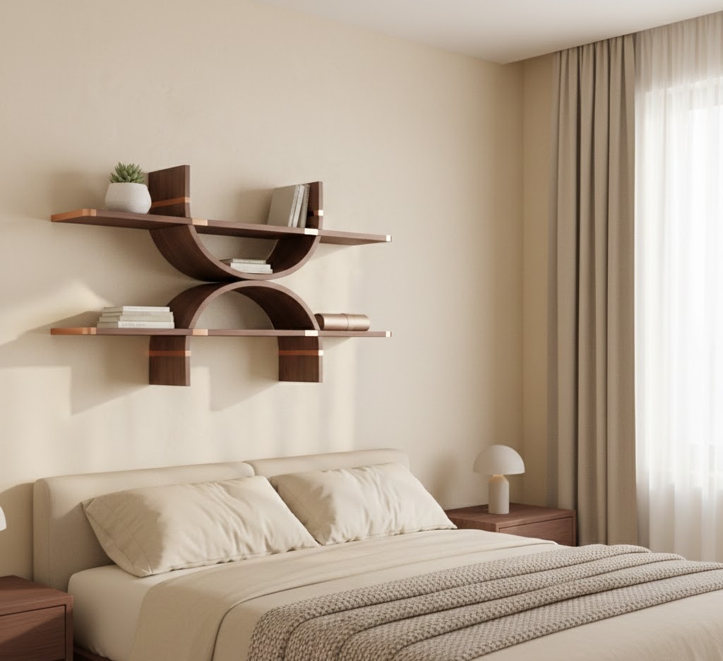 Rustige slaapkamer met houten wandplanken